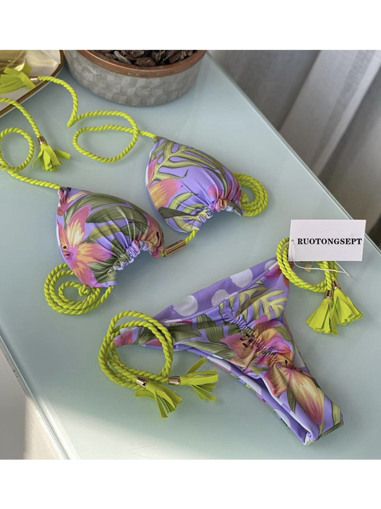 Hand Knitted Rope Swimsuit Sexy Bikini Women Split Solid Color Sexy Multicolor Braided Rope Bikini