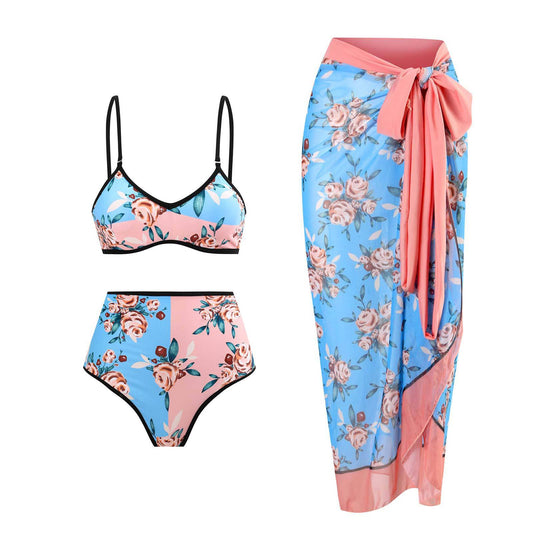 Split Double Sided Three Piece Set Retro Swimsuit Swimsuit Lace up Sand