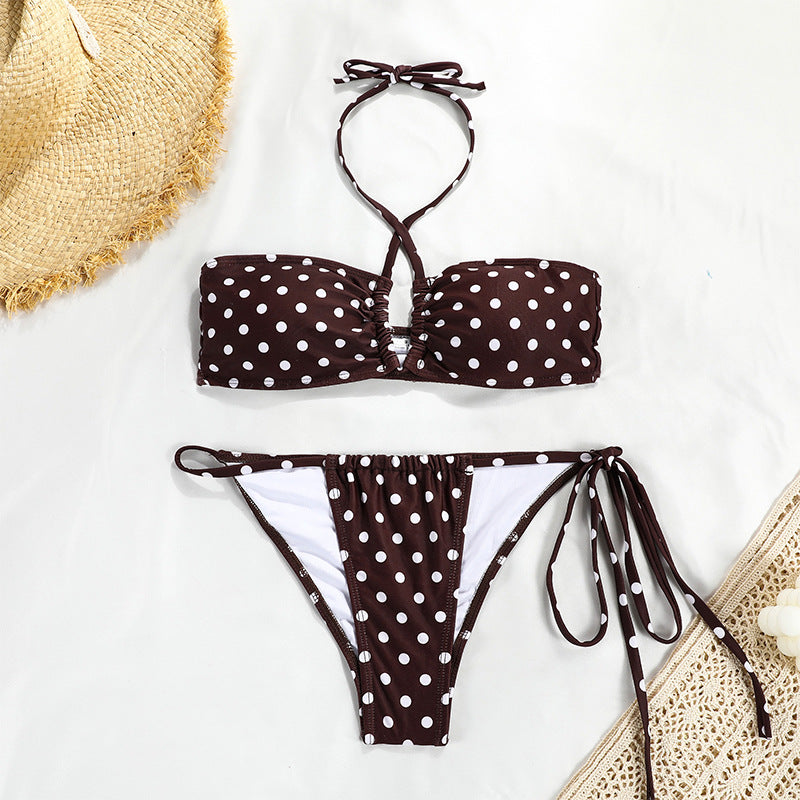 Solid Color Split Swimsuit Tube Top Strap Bikini