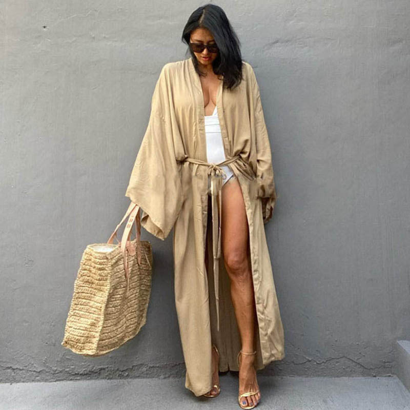 Rayon Loose Long Cardigan Beach Sun Protection Coat Seaside Vacation Beach Cover Up Swimsuit Outwear Women