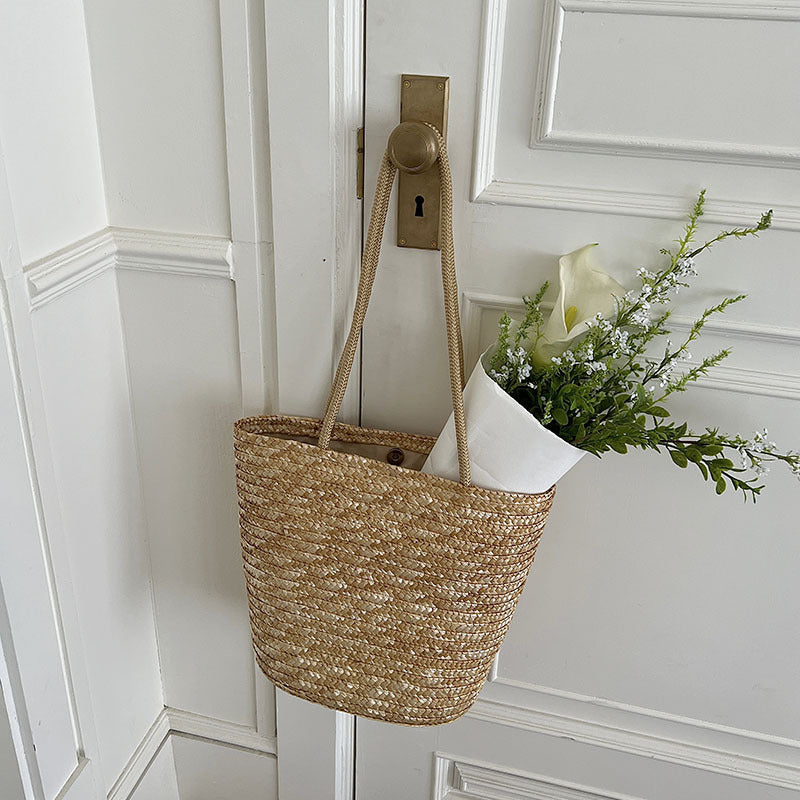 Simple Straw Shoulder Woven Bag Straw Bag Vacation Beach Bag Women Bag