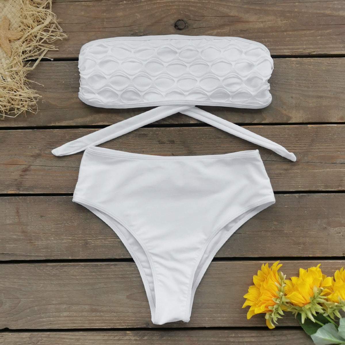 Tube Top High Waist with Straps Bikini Hollow Out Cutout Mesh Trousers Three Piece Set Sexy Split Swimsuit