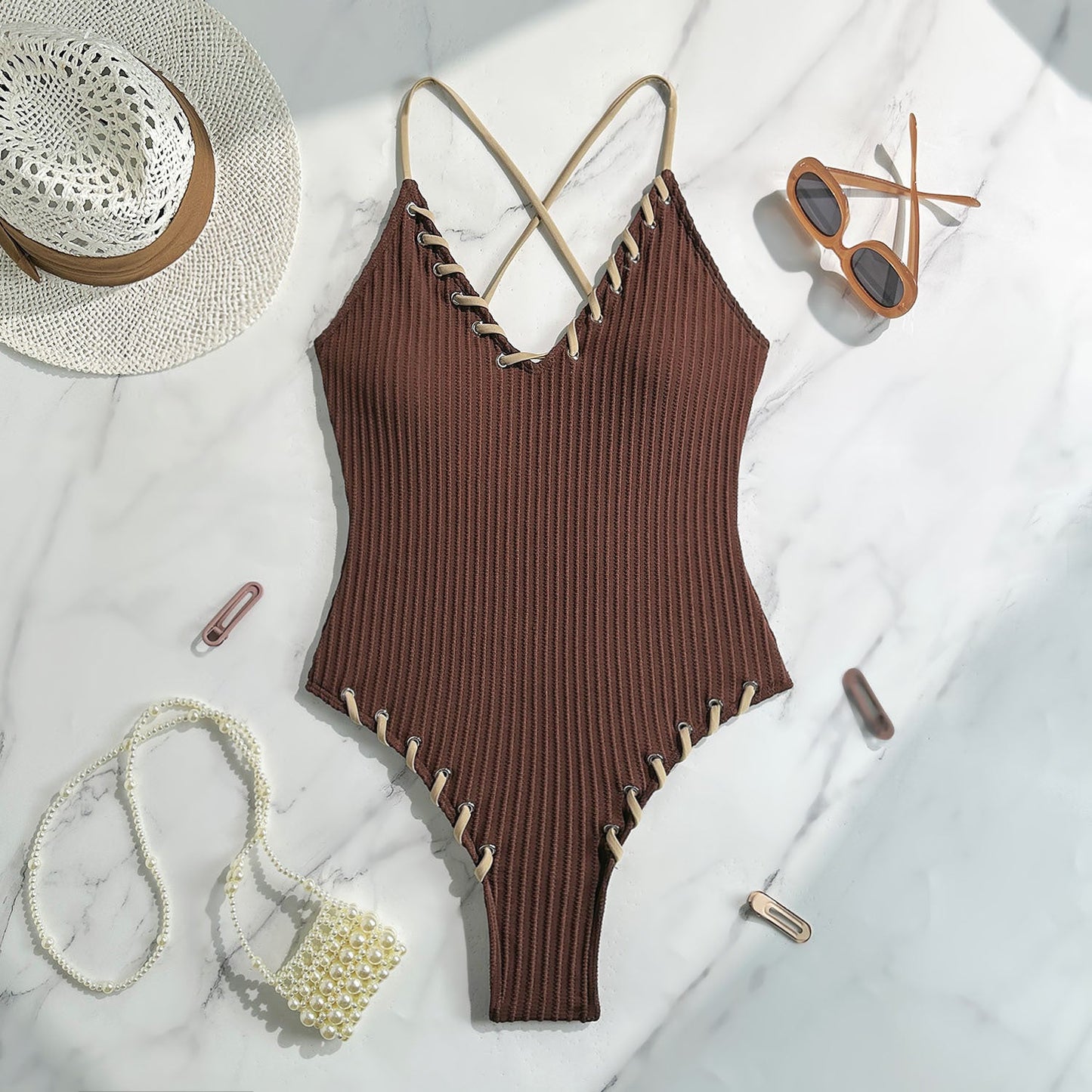Black Eye Rope Color Matching Sexy Siamese Sling Swimwear