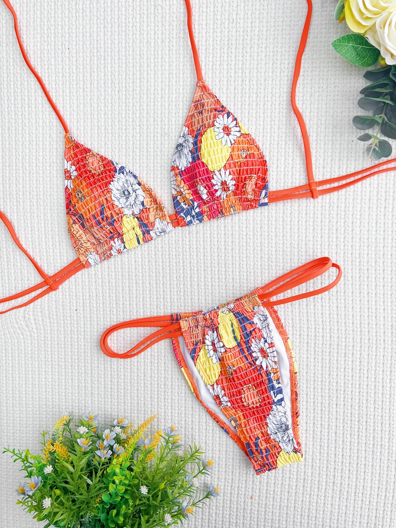 Bikini Double Bikini Sexy Swimsuit Color Swimsuit Women's Tied Swimsuit Printed Bikini