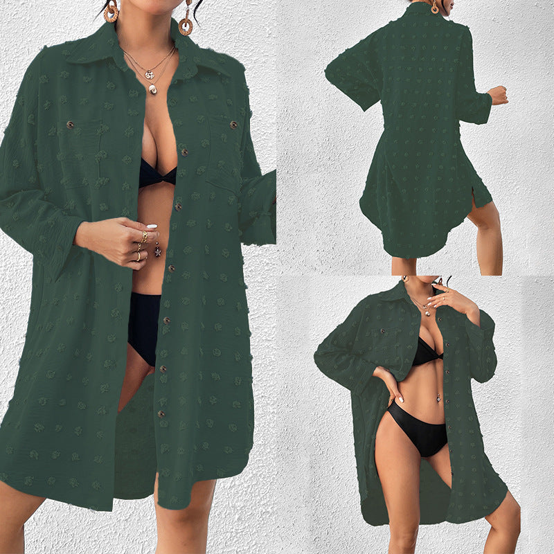 Vacation Sun Protection Clothing Women Beach Jacket Beach Cover Up Breasted Shirt Swimsuit Outwear