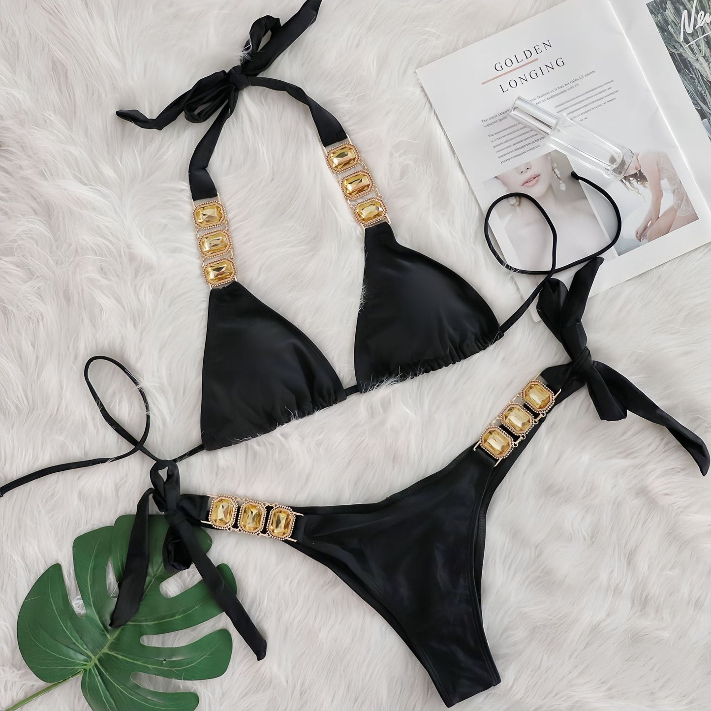 Crystal Diamond Bikini Sexy Women Split Bandage Swimsuit Beach Vacation Swimsuit