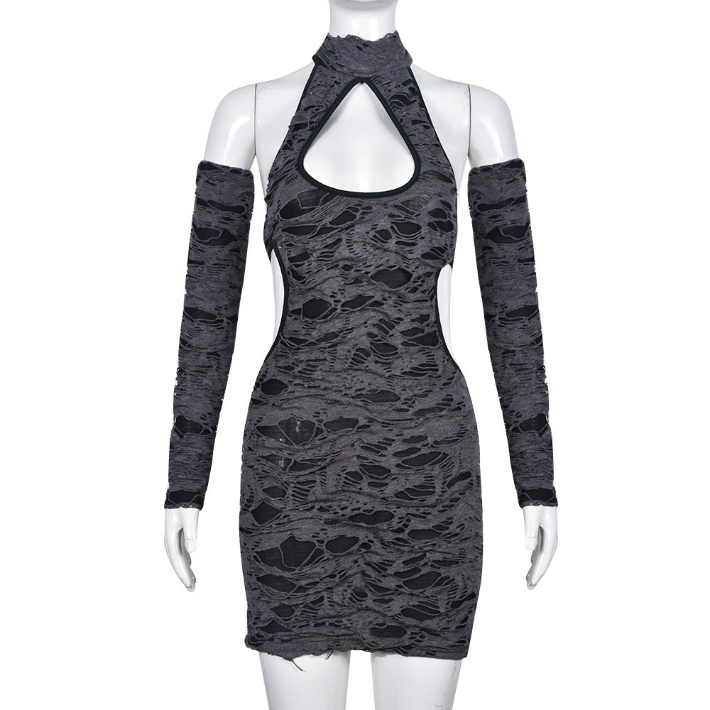 Ripped Autumn Dress Women Wrapped Chest Strap Wansheng Sheath Sexy Dress Women