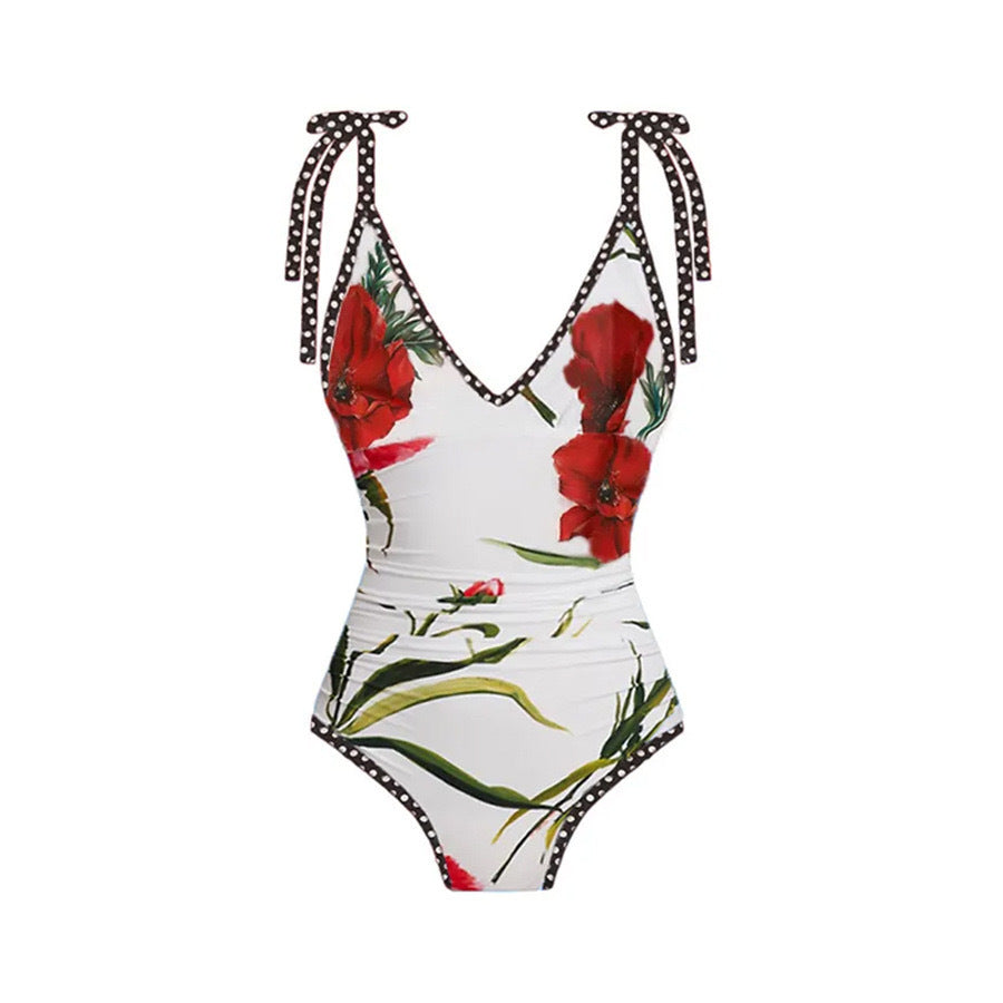 Two Piece One Piece Gauze Dress Sunscreen Swimwear Polka Dot Printed Belly Covered Slimming Swimsuit Women