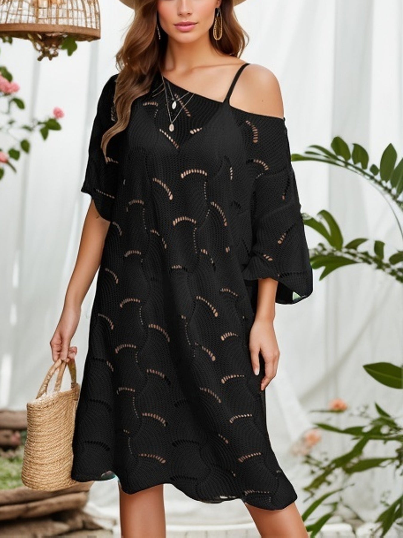 Summer Holiday Dress Sexy off-Neck Hollow Out Cutout-out Knitted Swimsuit Sun Protection Blouse for Women Crochet hook Crochet hook Crochet hook