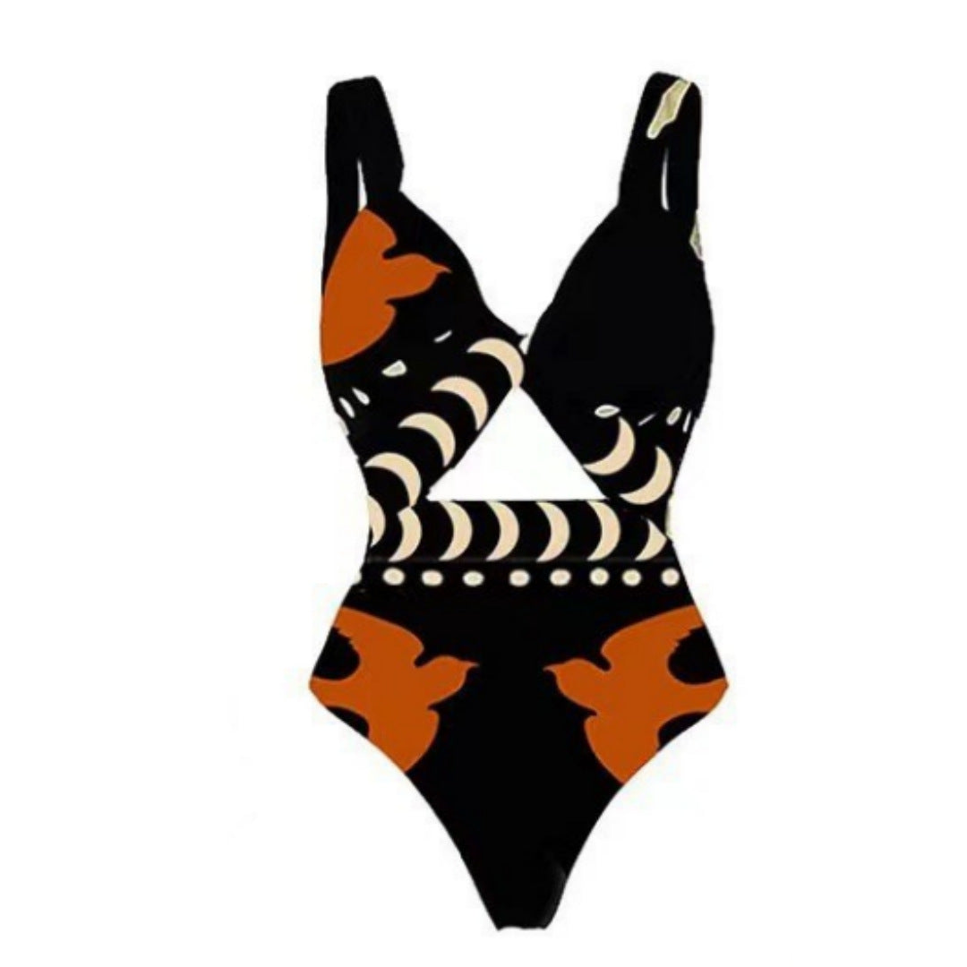 Lonkey Swimwear Retro Printed Mesh Trousers Conservative Swimwear Bikini