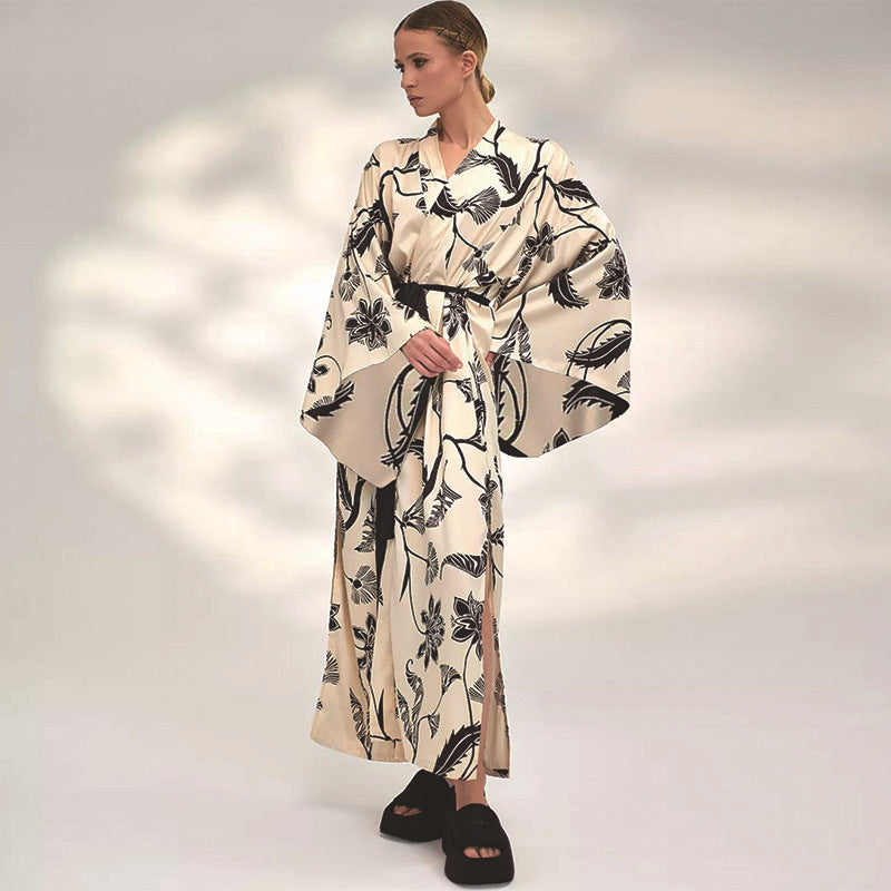 Printed Beach Sun Protection Clothing Long Cardigan Loose Bikini Swimsuit Outwear Blouse