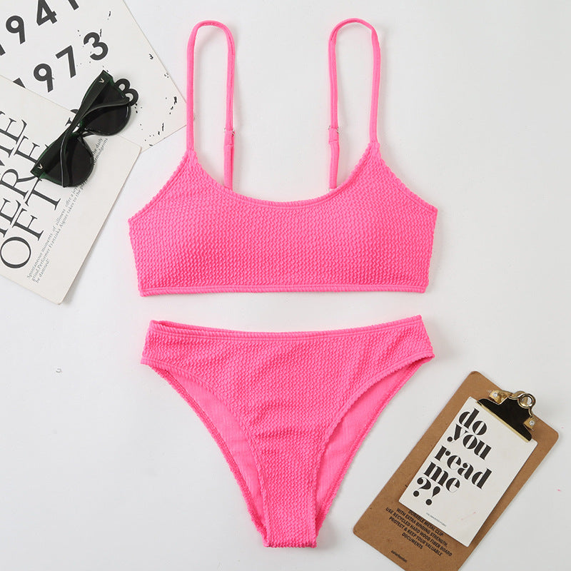 Wave Pattern Lady Sexy Split Triangle Strap Bikini Beach Nightclub Swimsuit