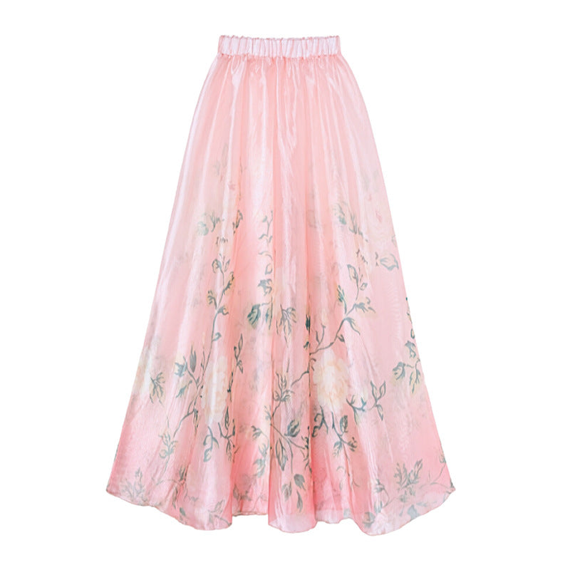 Floral Decorative Mesh Split Swimsuit Women High Waist Bikini Umbrella Skirt
