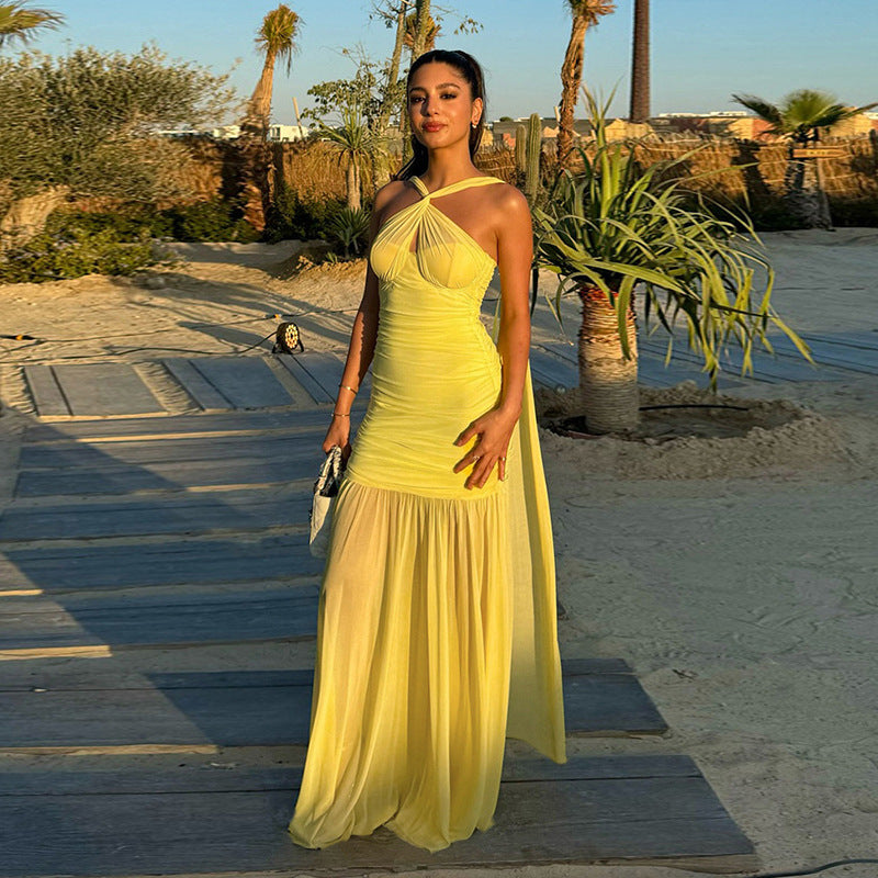 Mesh Ribbon Dress Cami Dress Sheath Fitted Waist Sexy Dress