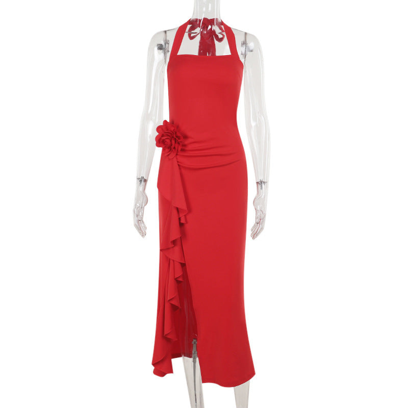 Autumn Socialite Elegant Sexy Slim Three Dimensional Floral Split Dress Women
