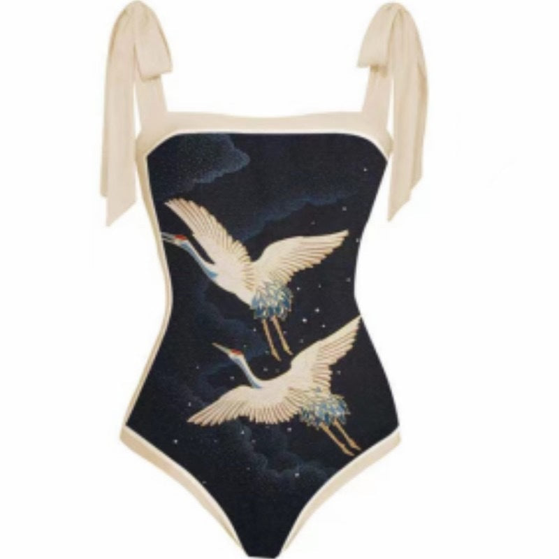 Double Sided Swimsuit Printed Conservative Cover Belly Sheath Dress Two Piece Swimsuit