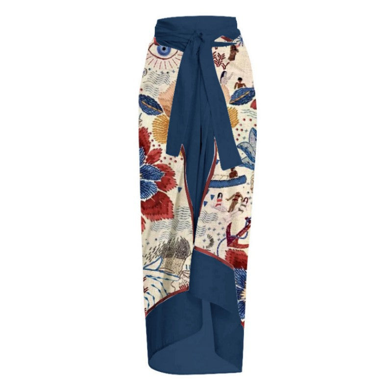 Women One Piece Swimming Sexy Print Two Piece Skirt Popular Swimsuit Bikini