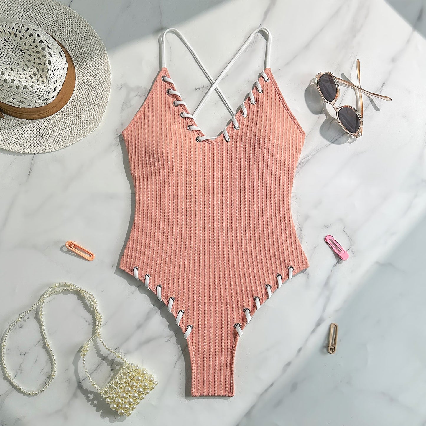 Black Eye Rope Color Matching Sexy Siamese Sling Swimwear