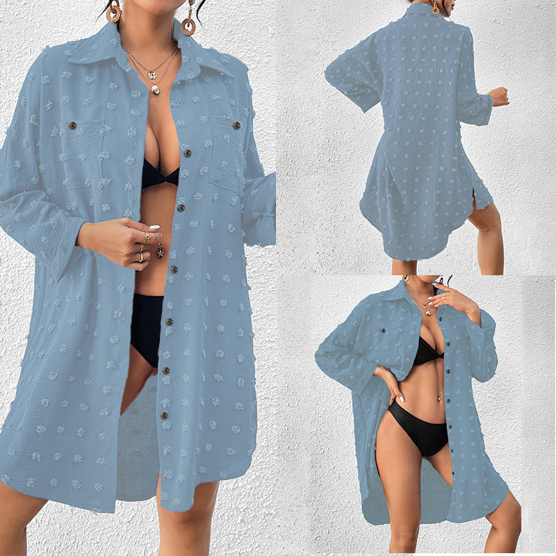 Vacation Sun Protection Clothing Women Beach Jacket Beach Cover Up Breasted Shirt Swimsuit Outwear