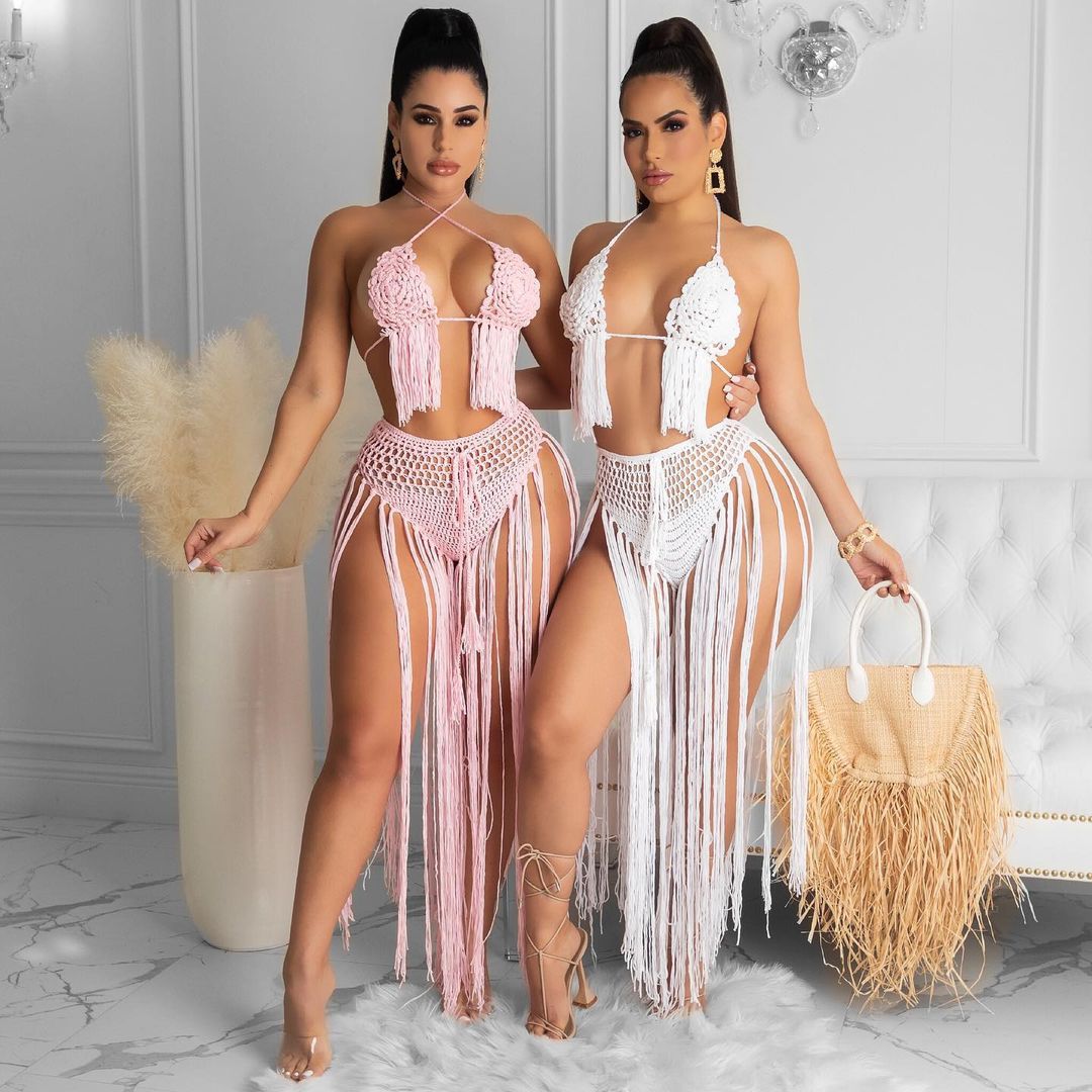 Women Clothing Sexy Hand Crocheted Floral Woven Ladies Beachwear Swimsuit Outfit