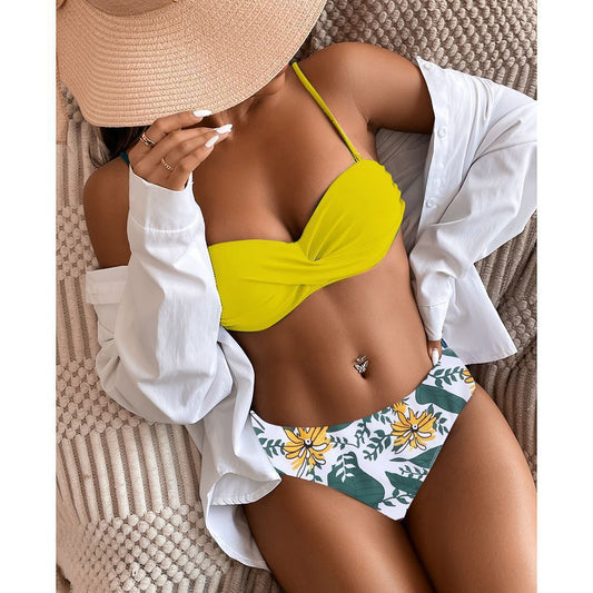Swimsuit Hard Bag Steel Bracket Split Bikini Swimsuit High Waist Sexy Leopard Print