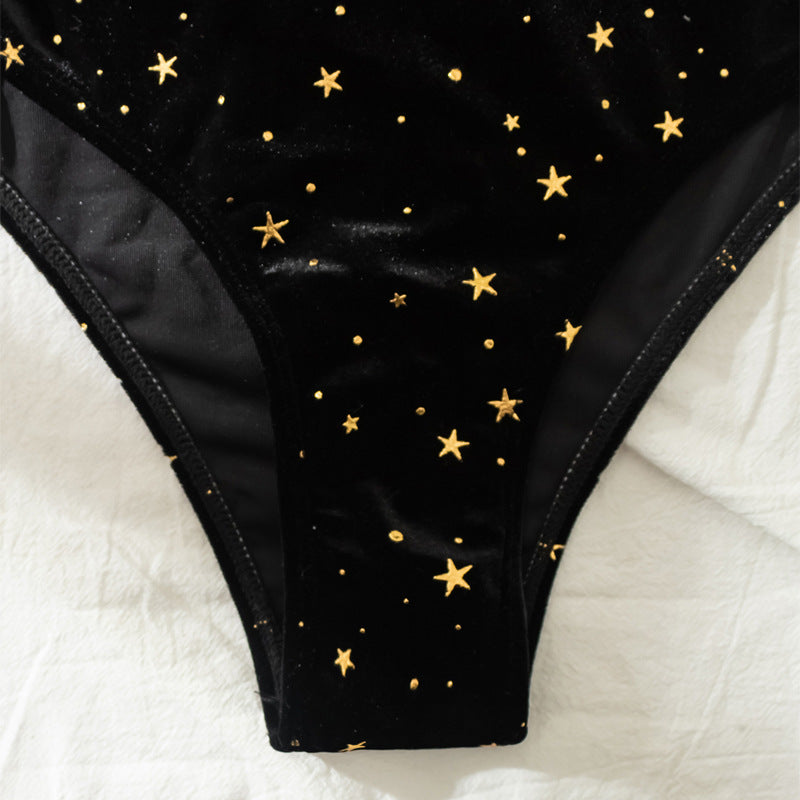 Swimsuit Women Summer Split High Waist Velvet Star Black Spring Swimsuit