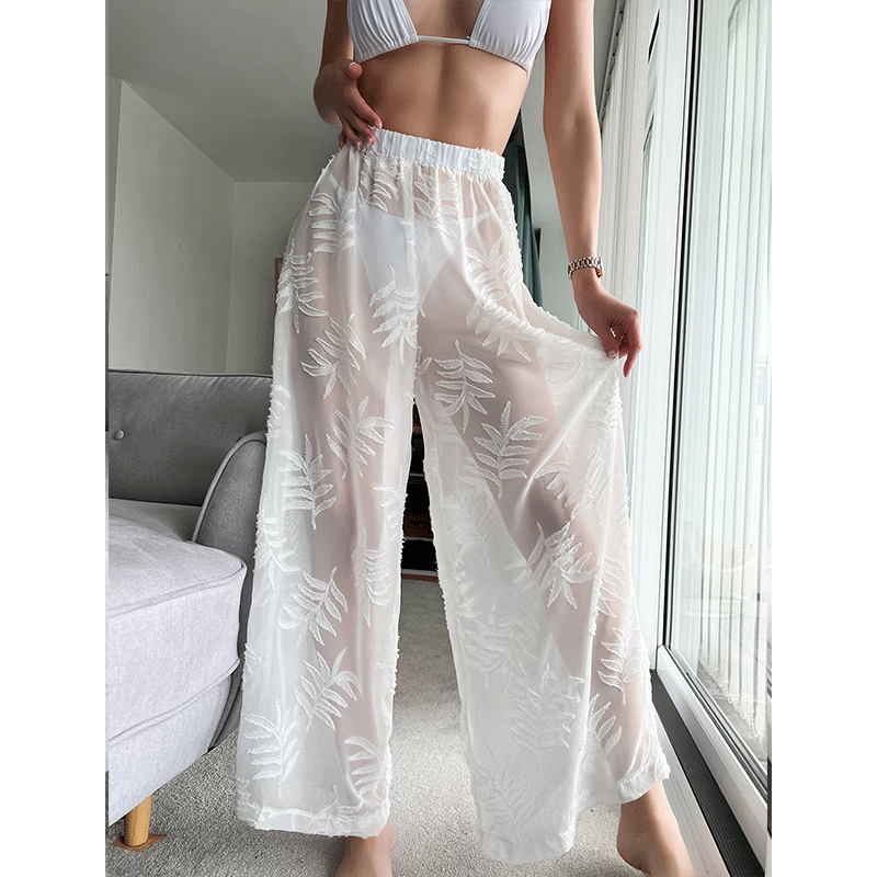 Jacquard Sunscreen Beach Pants Chiffon High Waist Wide Leg Pants Bikini Women Clothing Loose Casual Trousers