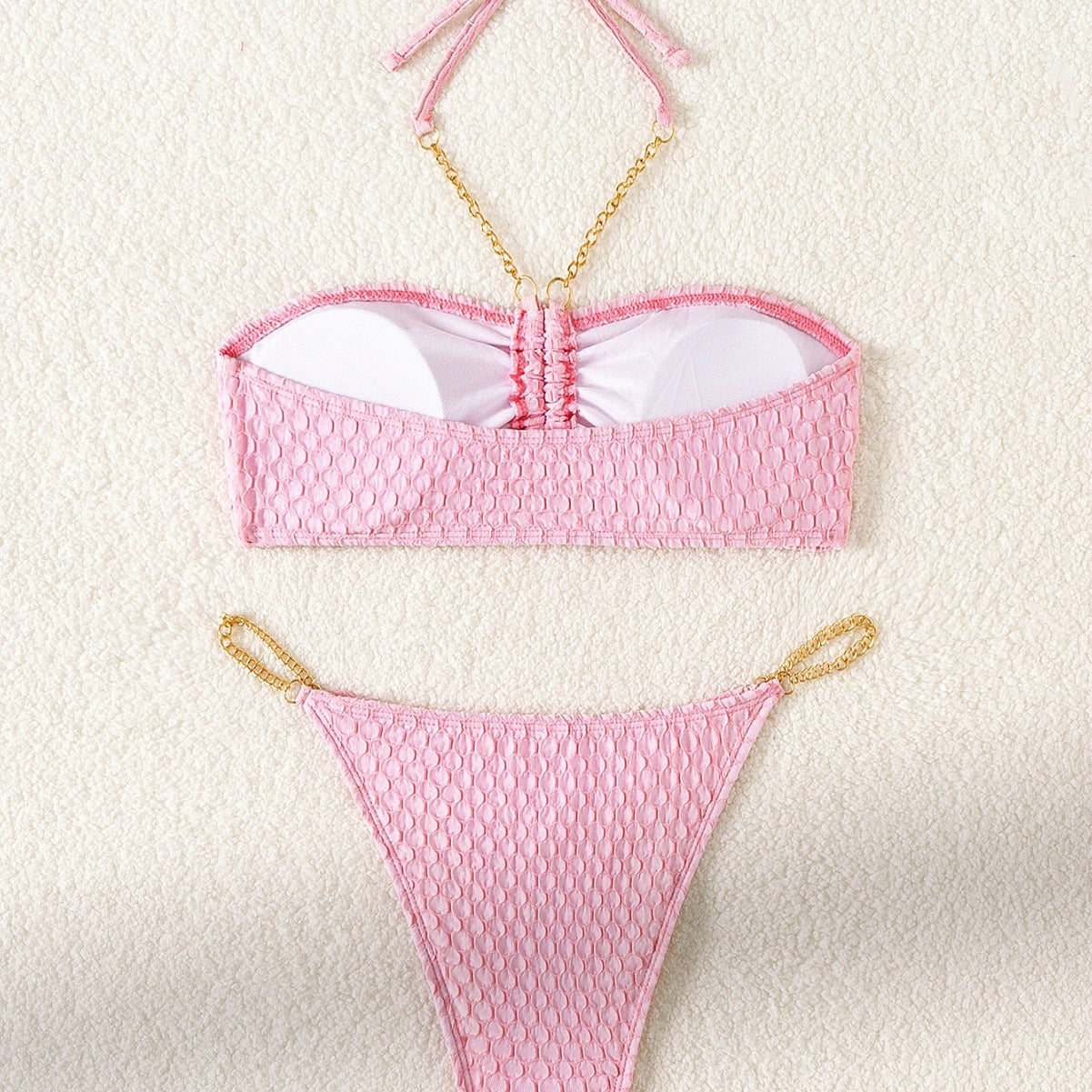 Tube Top Lace up Bikini Swimsuit Women Split Small Chest Push up Big Breasts Sexy Bikini