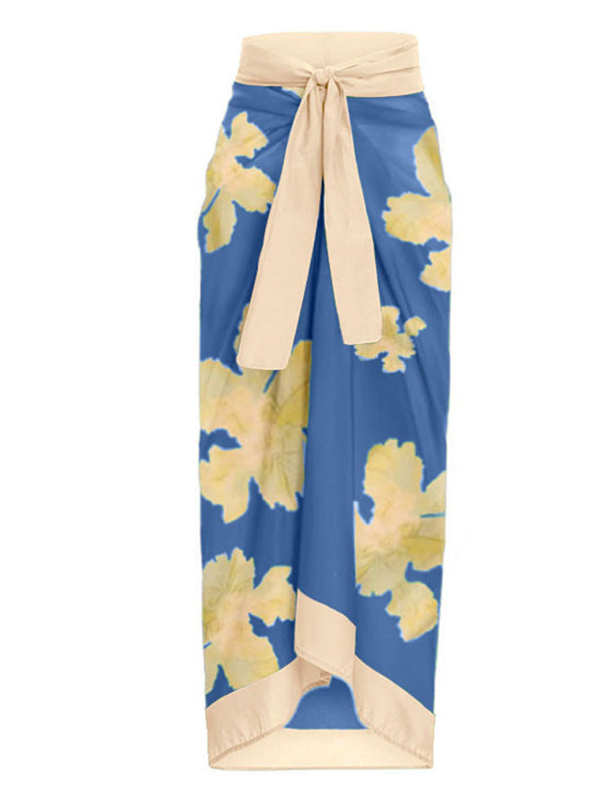 Sexy Swimsuit Women Vintage Ruffled Swimsuit Bikini Chiffon Beach Skirt Set