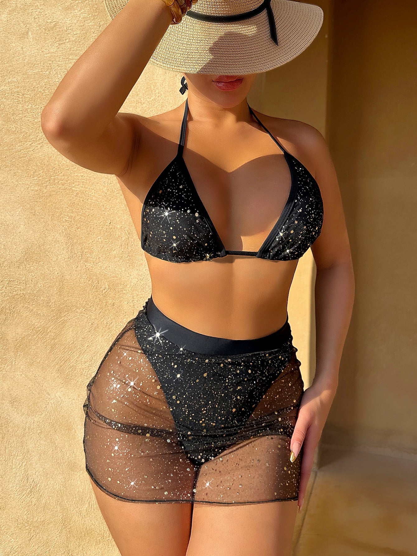 Split Triangle Bikini Bronzing Mesh Sexy Swimsuit Women Two Piece Bikini