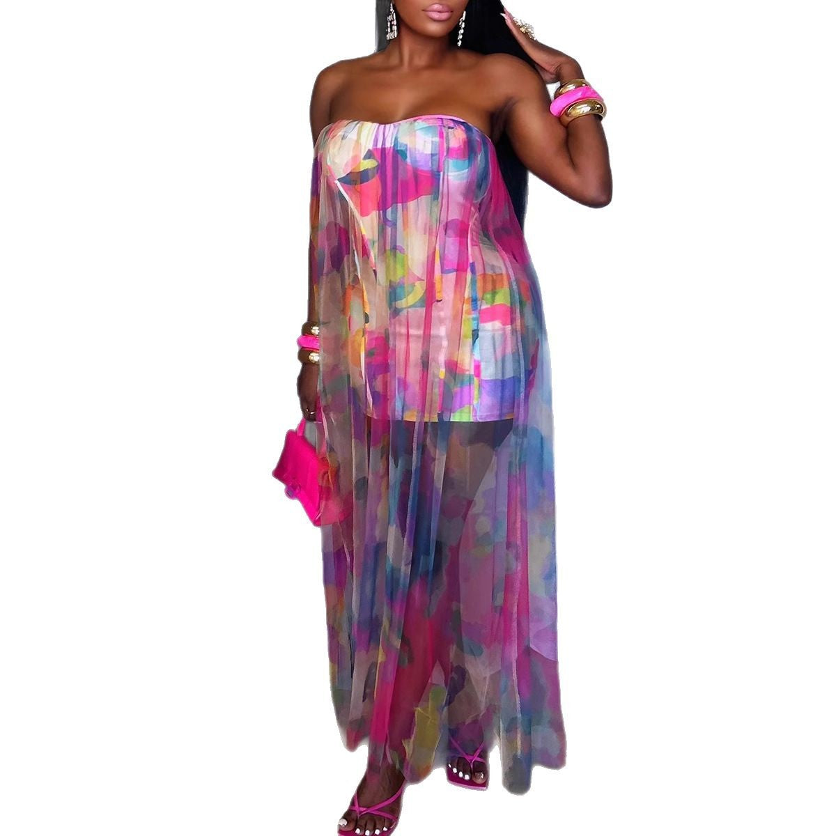 Women Sexy See through Stretch Mesh Stitching Hip Slim Fit Dress