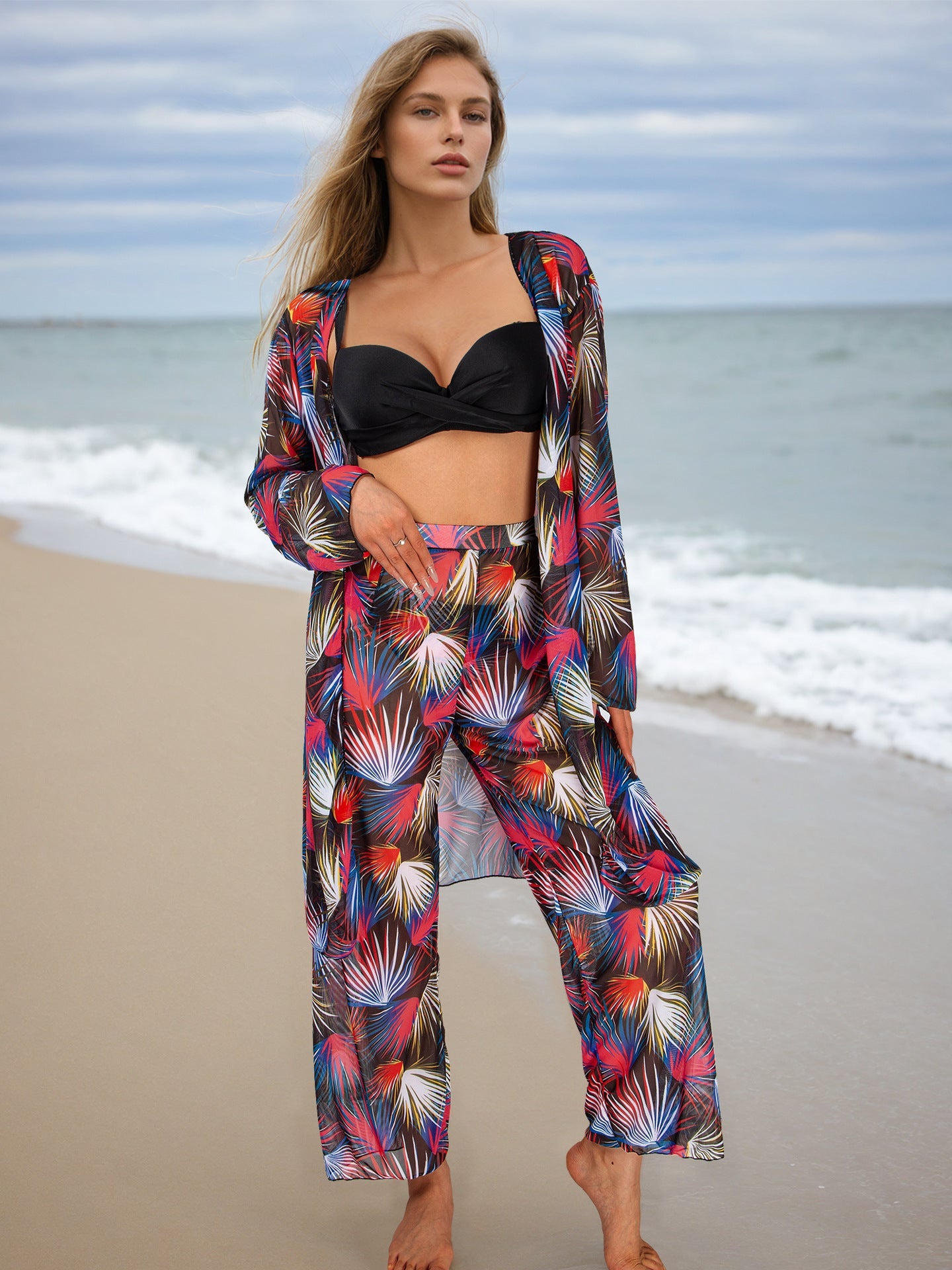 Four Piece Set Women Swimsuit Long Sleeve Blouse Sun Protective Pants Bikini