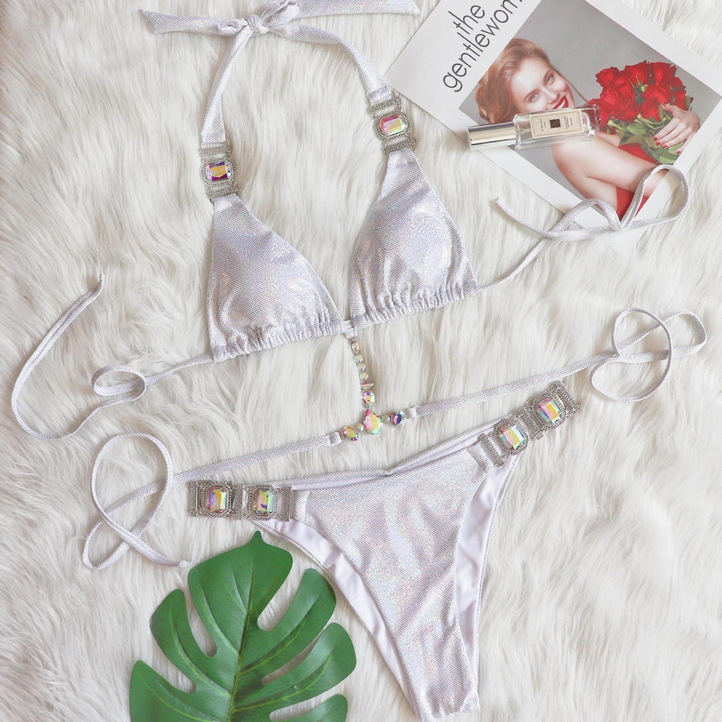 Lace up Halter Bikini Swimsuit Sexy Shiny Bronzing Crystal Diamond Swimsuit