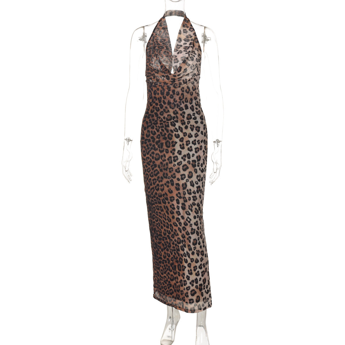 Women Wear Summer Sexy Backless Leopard Print Halter Sleeveless Dress