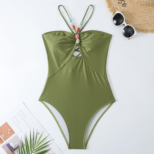 Arrival Solid Color One Piece Women Swimwear Suit French Retro Covering Belly Thin Swimming