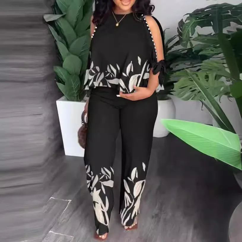 New Women Two Piece Set Plus Size Fashion Short Sleeve