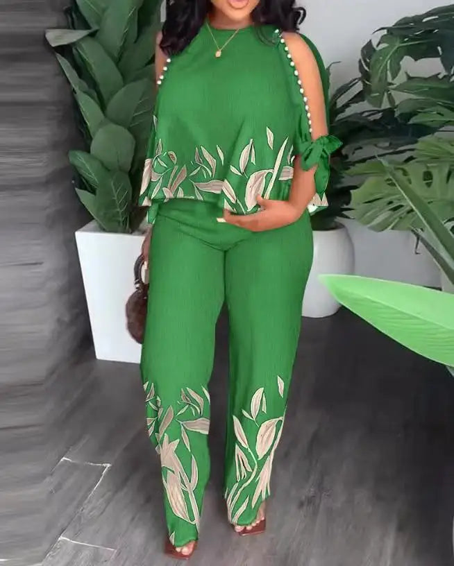 New Women Two Piece Set Plus Size Fashion Short Sleeve
