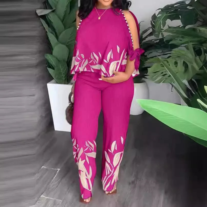 New Women Two Piece Set Plus Size Fashion Short Sleeve