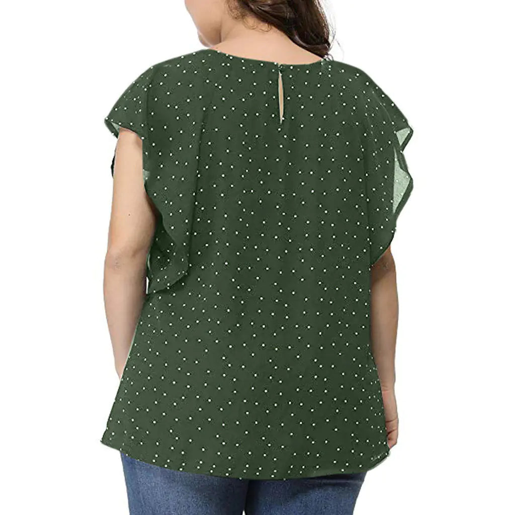 Plus Size Print Layered Sleeve Round Neck Blouse