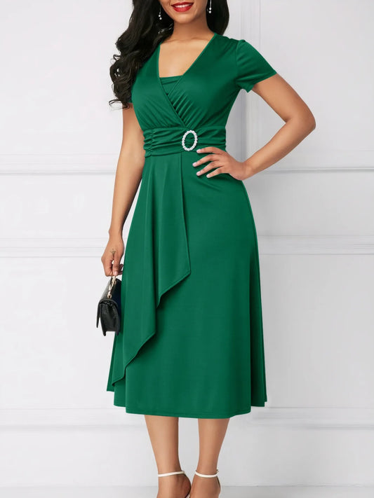 Short Sleeve Midi Wrap Dress with Belt Detail