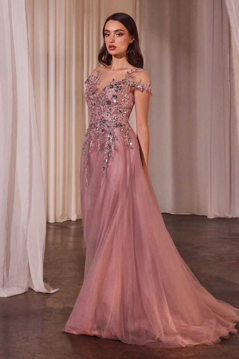 Robe de bal trapèze à manches courtes 