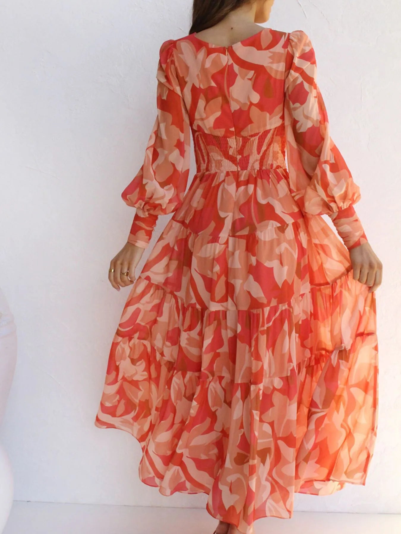 Floral Print Lantern Sleeve Maxi Dress
