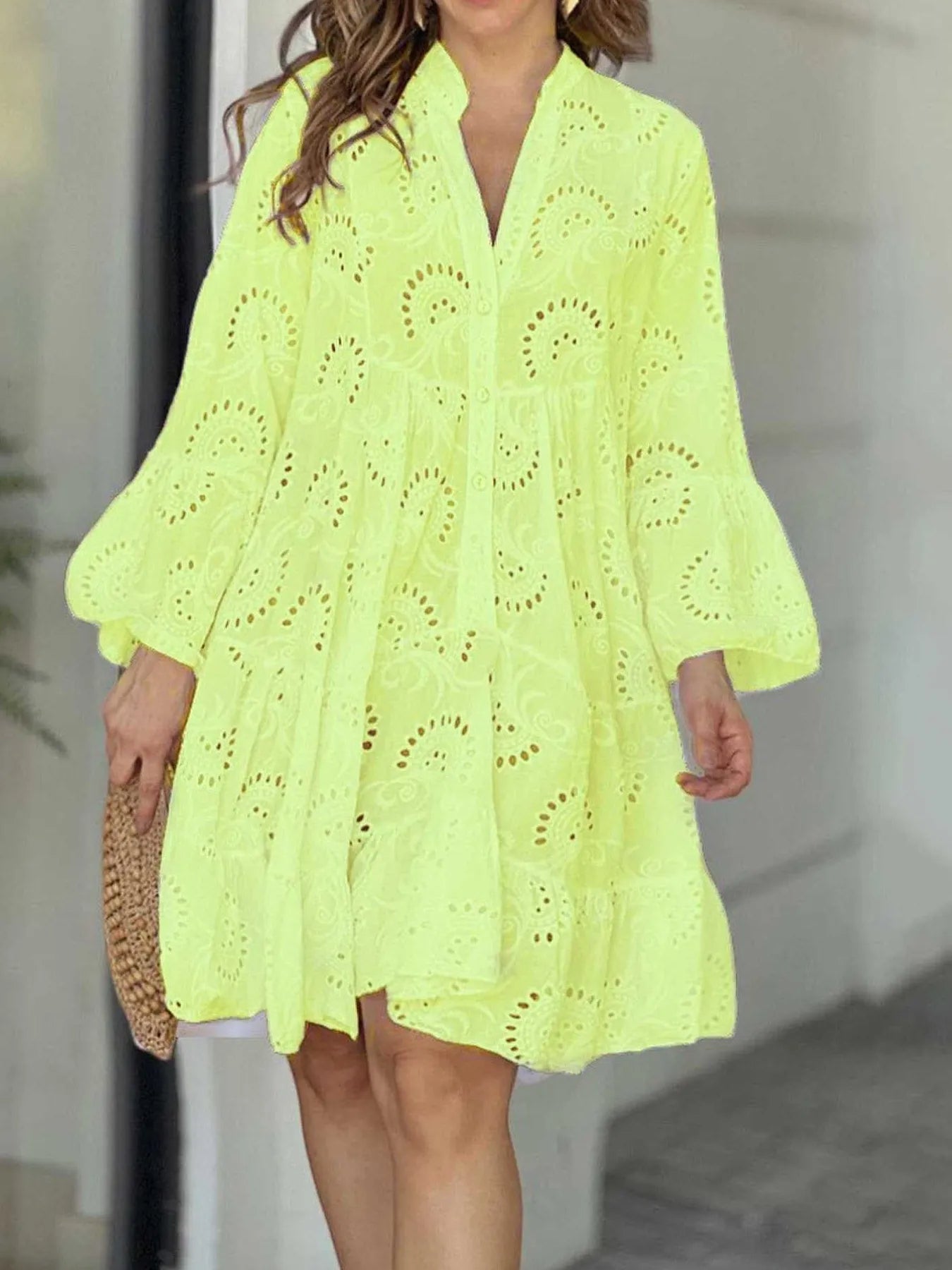 Eyelet Ruffled Hem Tiered Dress Plus Size