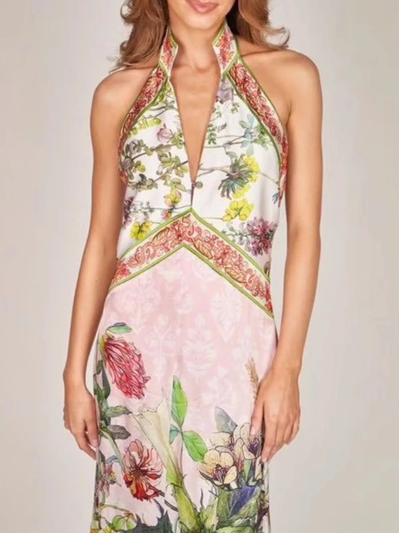 Printed Halter Neck Backless Maxi Dress
