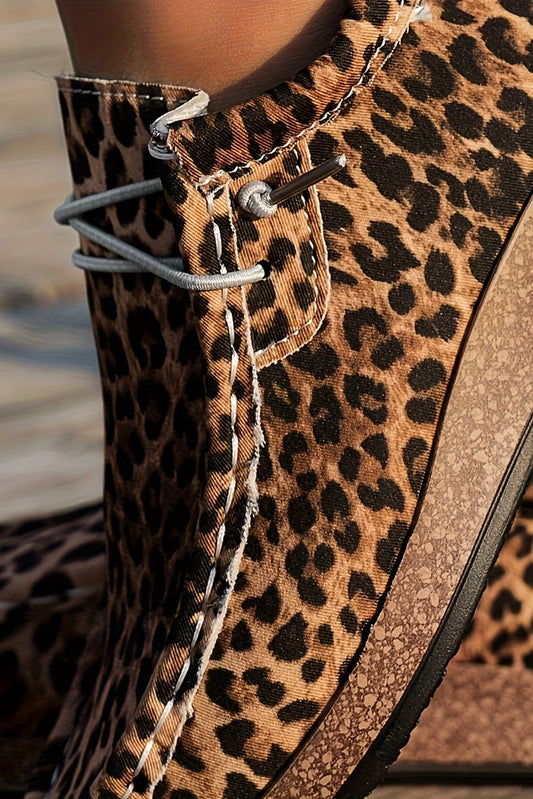 Chestnut Lightweight Leopard Print Lace Up Casual Shoes