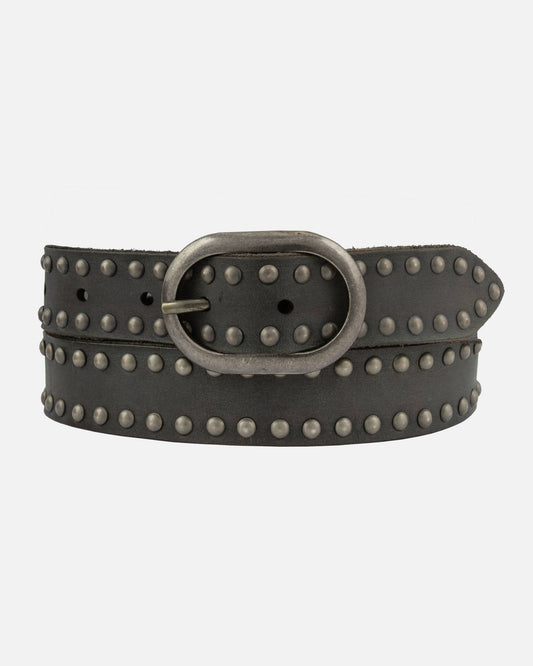 Zwier | Oval Buckle Leather Studded Belt: Dark Grey