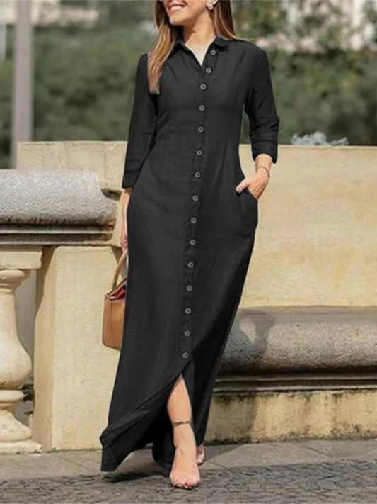 Button-Down Maxi Denim Dress Plus Size