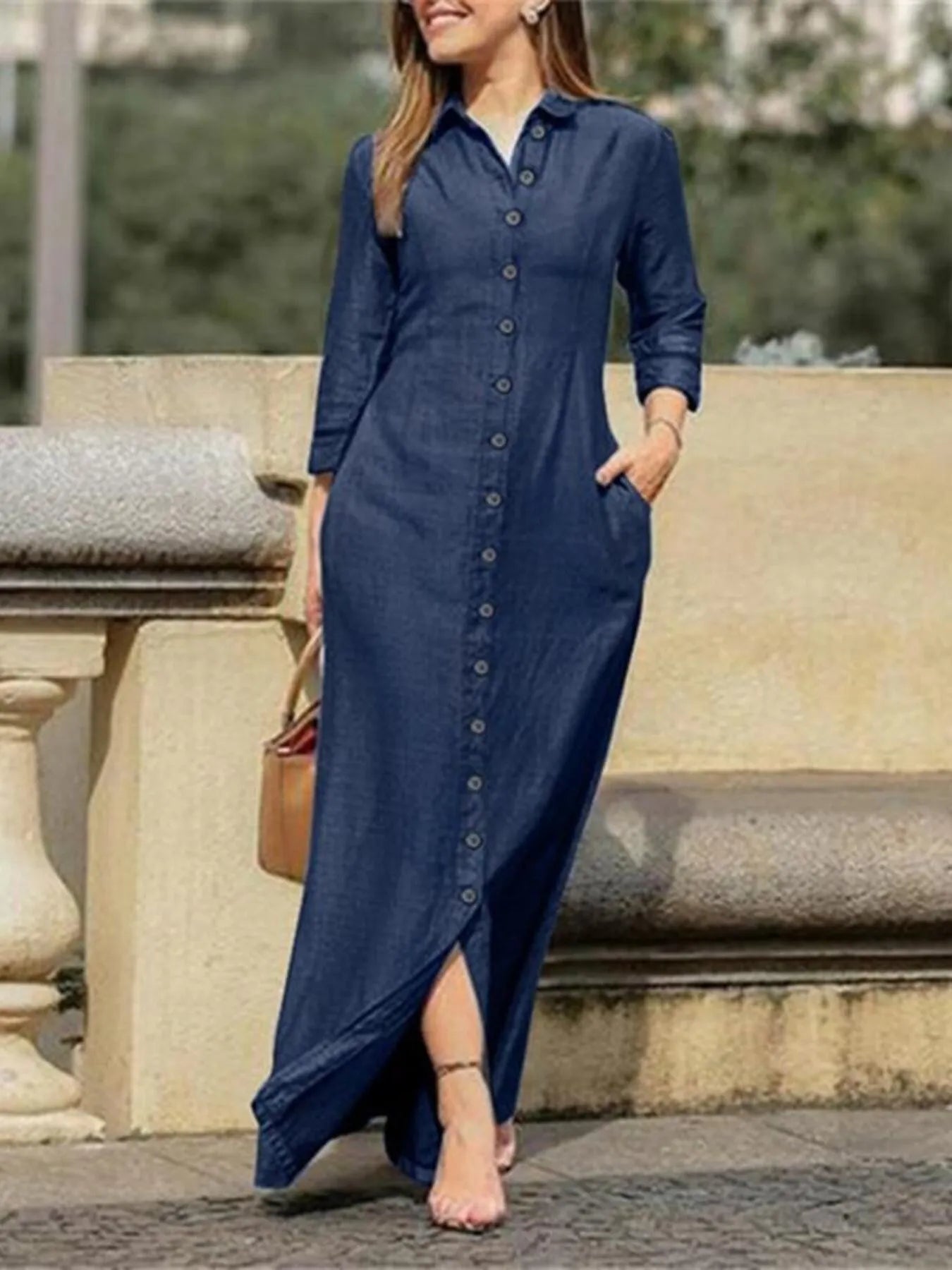 Button-Down Maxi Denim Dress Plus Size