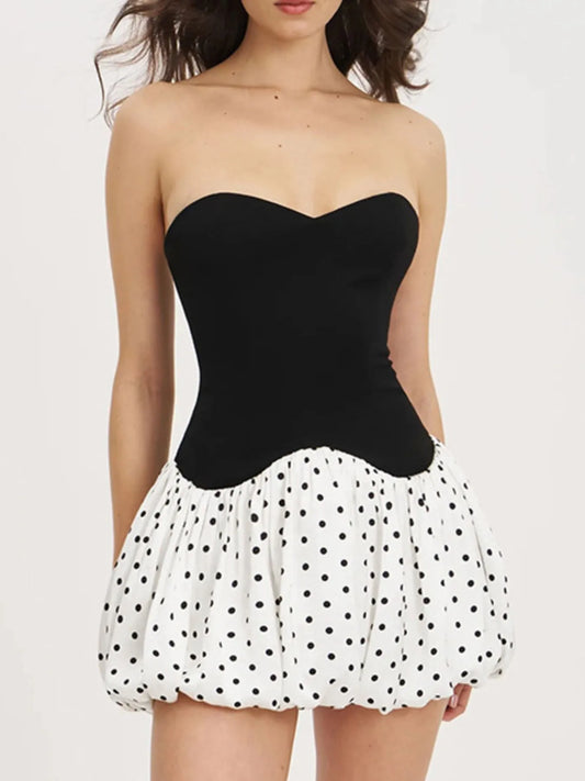 Sweetheart Neck Polka Dot Tube Mini Dress