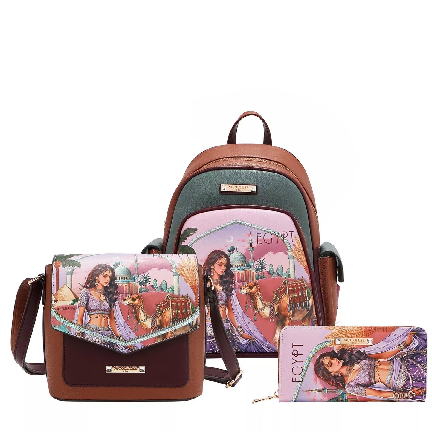 Nicole Lee USA Queen Cleopatra 3 Piece Bag Set Wallet